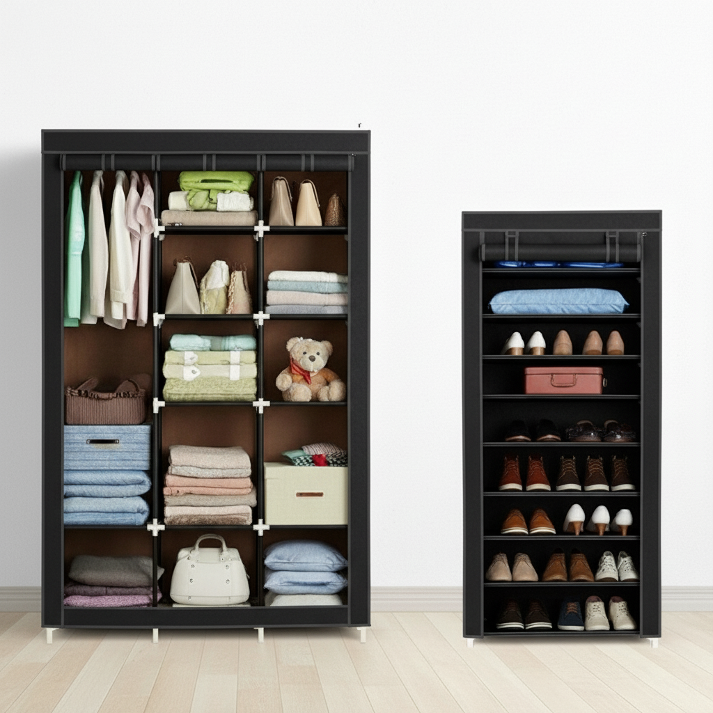 Combo Armario 3 cuerpos + zapatero tela